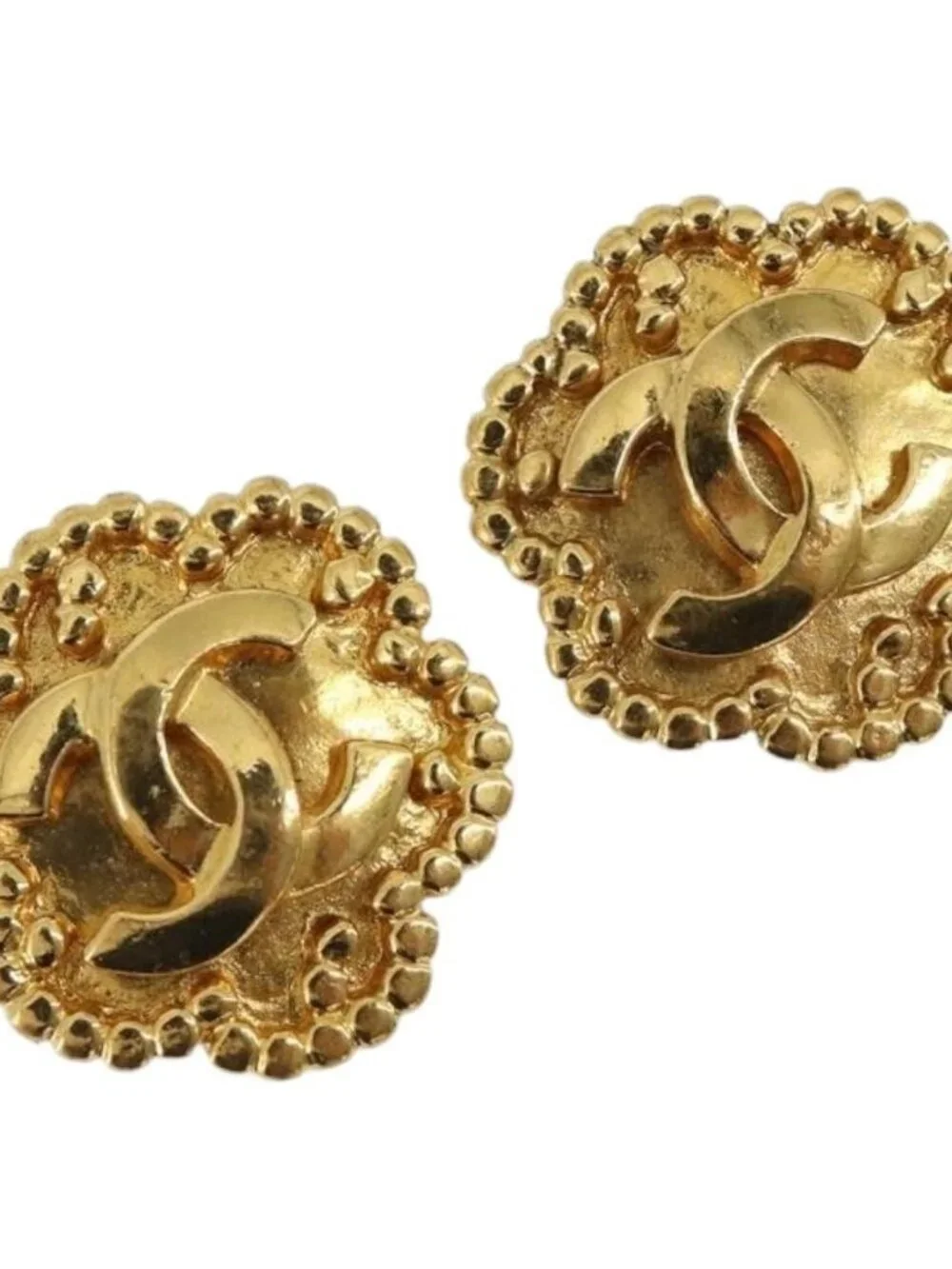 CHANEL Earring Metal Gold Tone CC Auth BA13636M